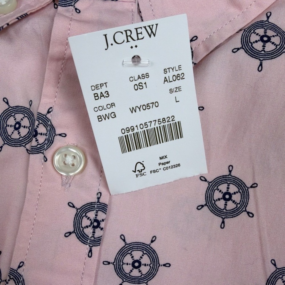 J Crew Flex Washed Mens L Pink Ship Wheel Button Shirt‎ Slim Nautical Preppy - Picture 7 of 9